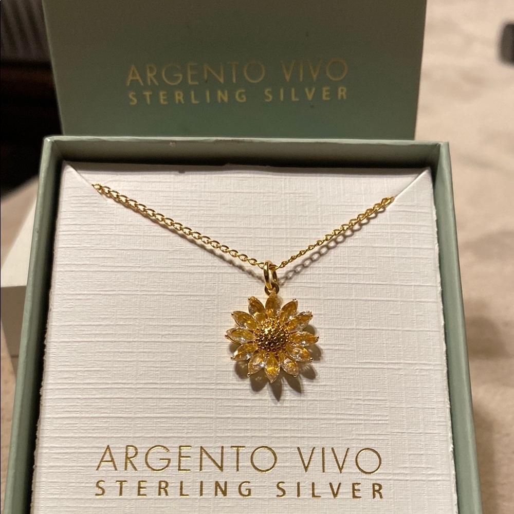 Argento Vivo NWT Gold Sunflower Pendant Necklace FREE hair accessory or earrings